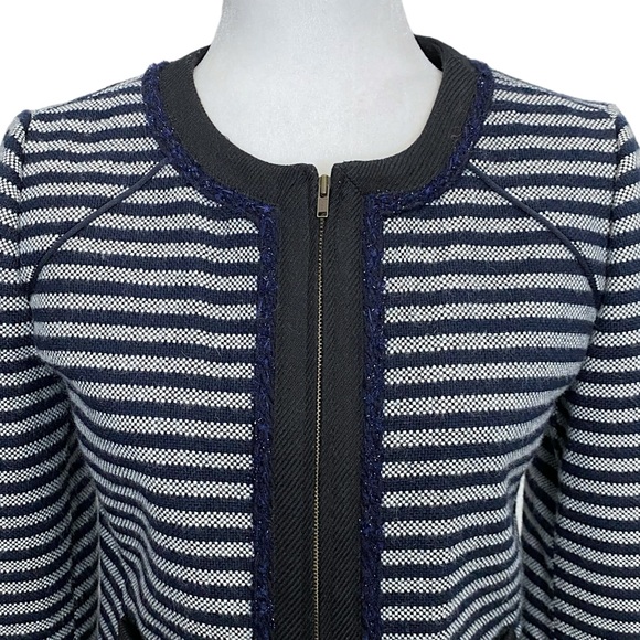 J Crew Women’s Zip Front Tweed Navy Striped Blazer Suit Jacket Academia Office - Picture 5 of 12